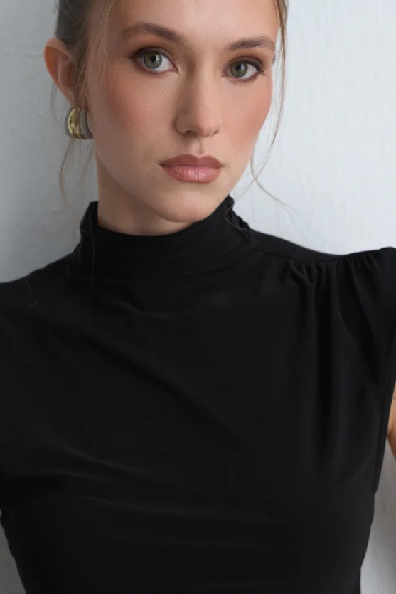 High Neck Jersey Blouse Black - 4