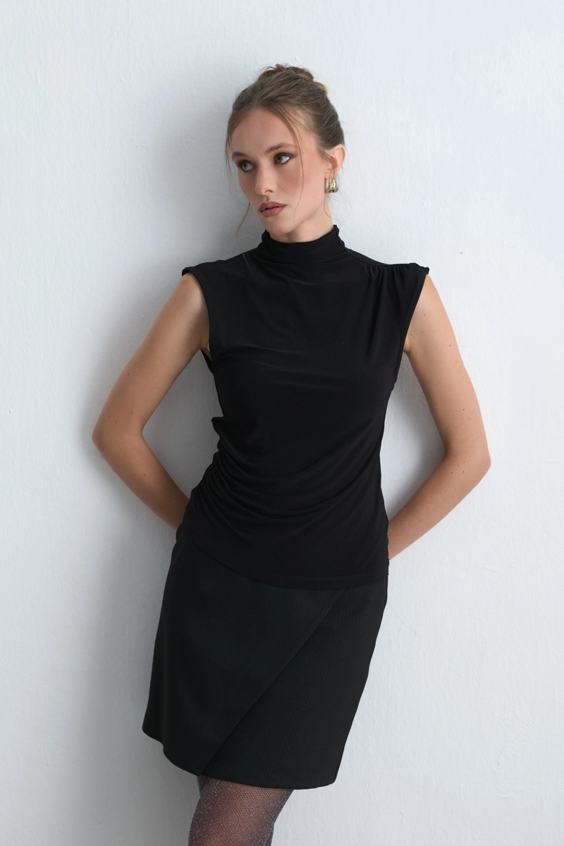 High Neck Jersey Blouse Black - 1