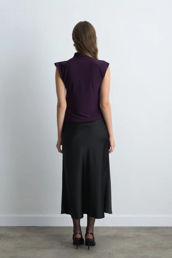 High Neck Jersey Blouse - Maroon - Gusto