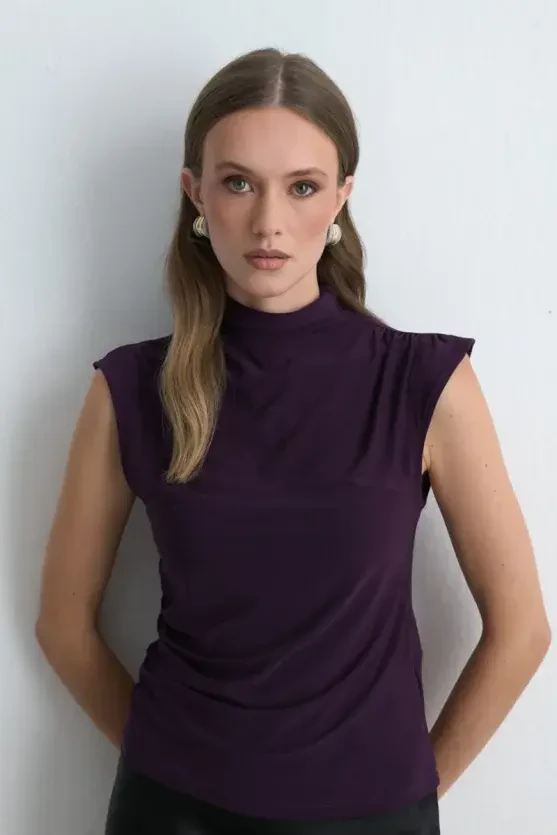 High Neck Jersey Blouse - Maroon - Gusto