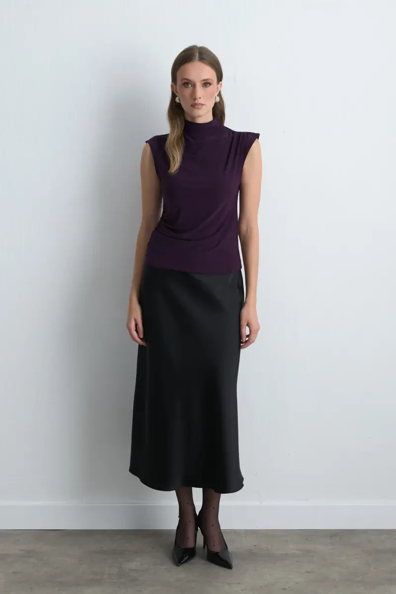 High Neck Jersey Blouse - Maroon