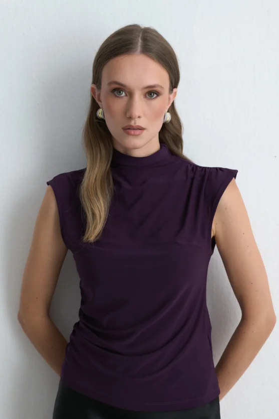 High Neck Jersey Blouse Maroon - Gusto