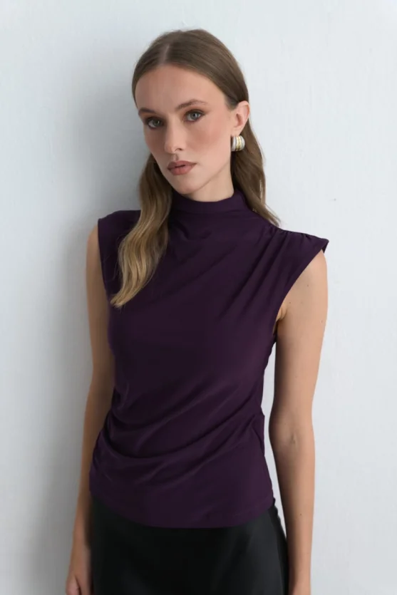 High Neck Jersey Blouse Maroon - 2