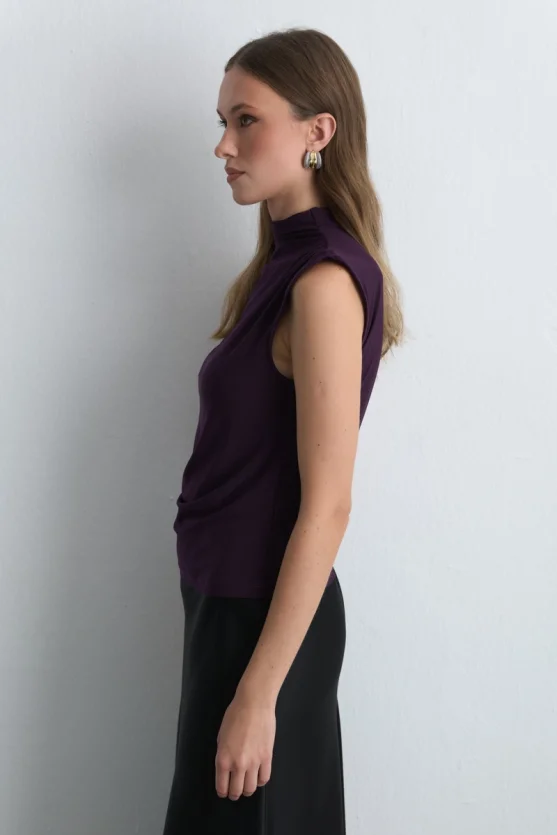 High Neck Jersey Blouse Maroon - 4