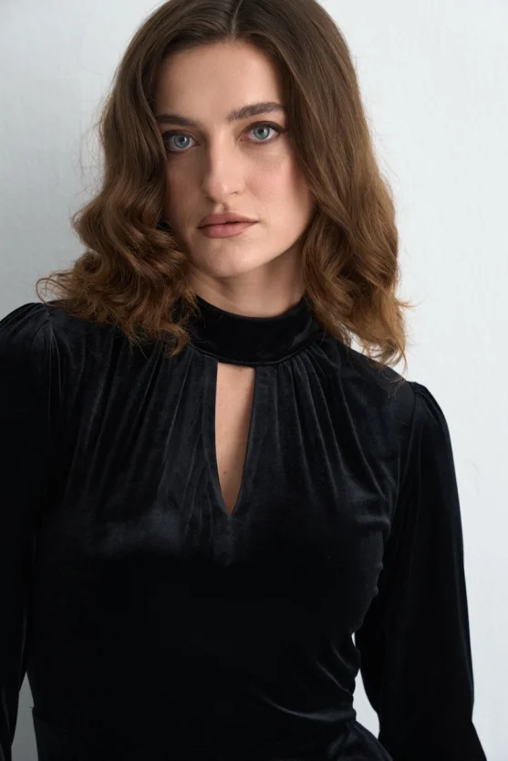 High Neck Velvet Jumpsuit Black - Gusto