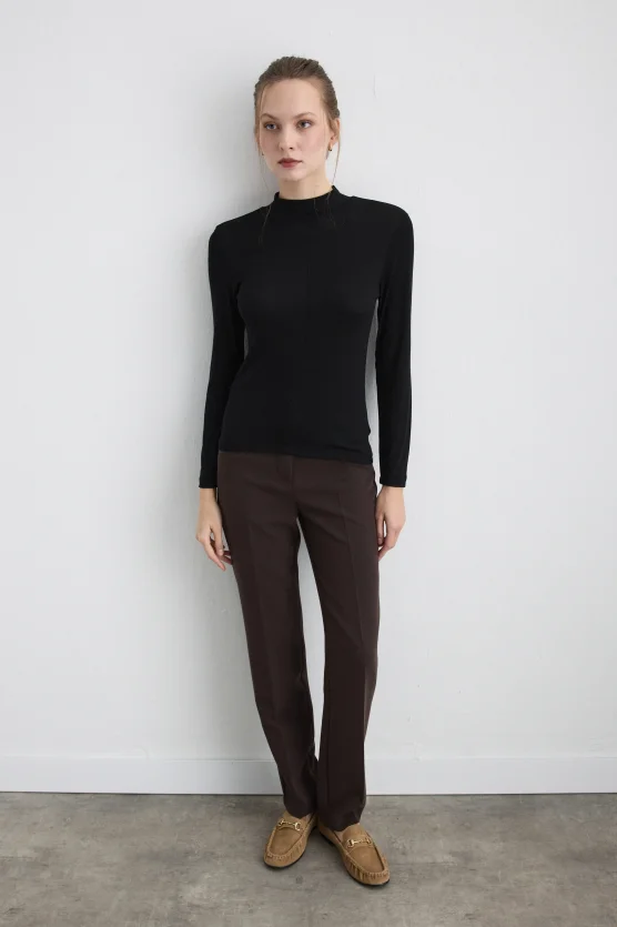 High Neck Viscose Lycra Blouse Black - 2