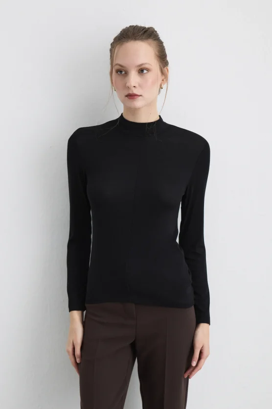 High Neck Viscose Lycra Blouse Black - 3