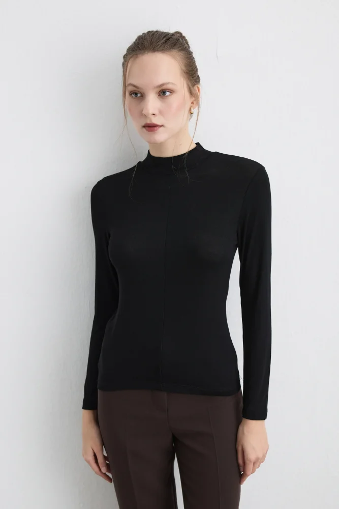 High Neck Viscose Lycra Blouse Black