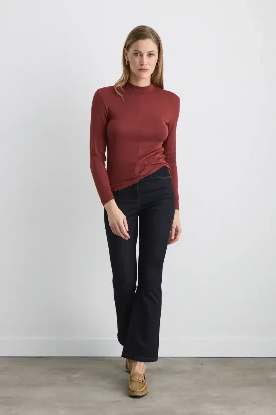 High-Neck Viscose Lycra Blouse - Brick - Gusto