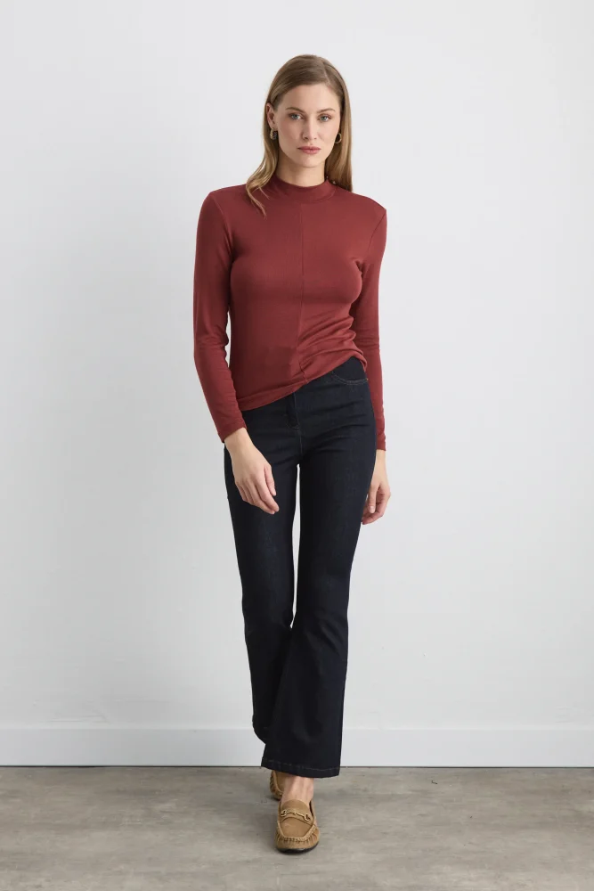 High Neck Viscose Lycra Blouse Brick