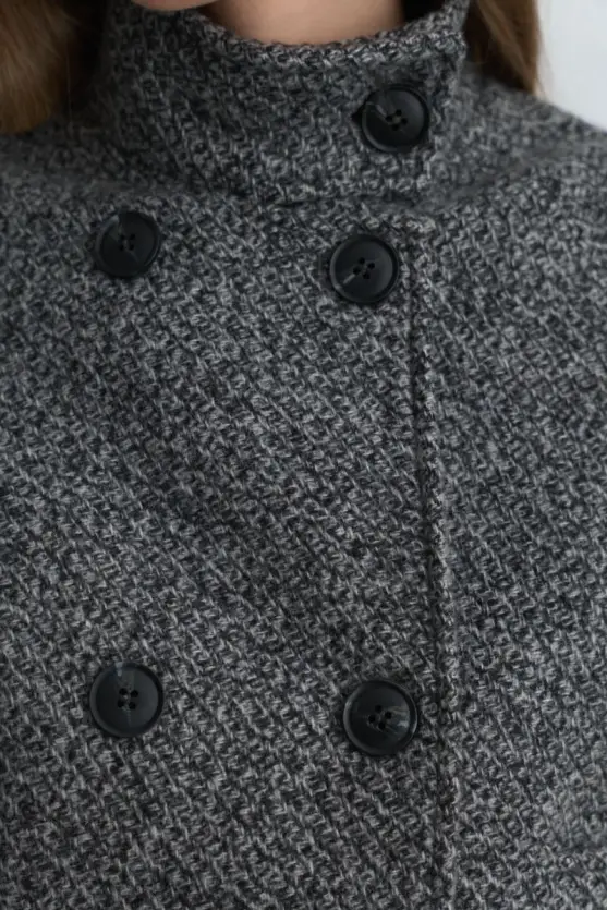 High Neck Wool Blend Jacket - Black - Gusto