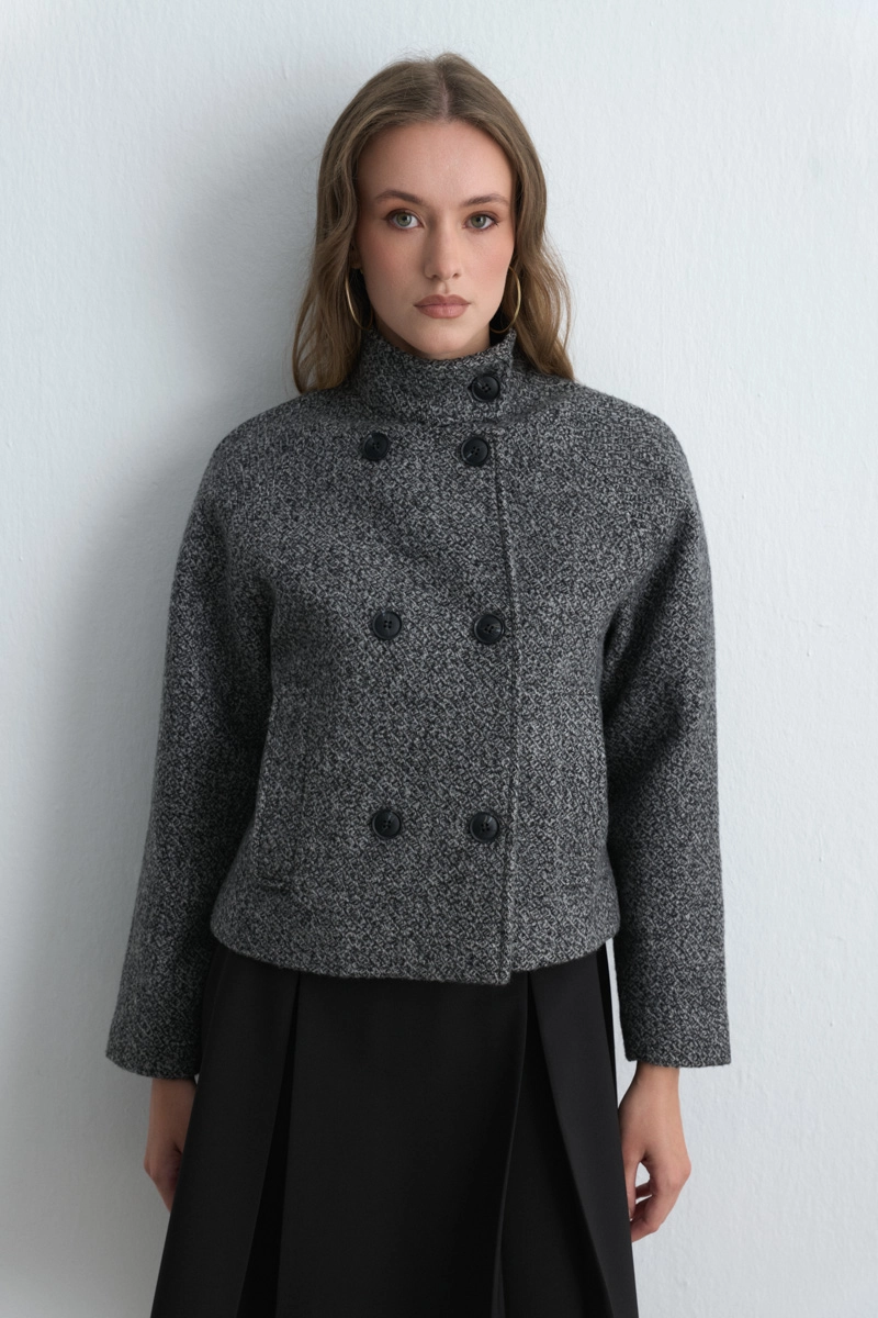 High Neck Wool Blend Jacket Black Black
