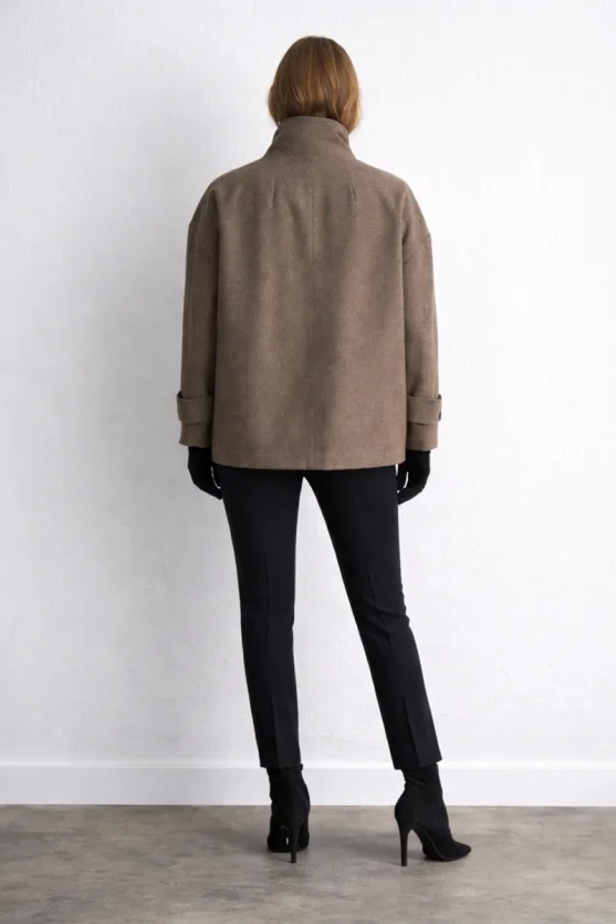 High Neck Wool Coat - Beige - 9