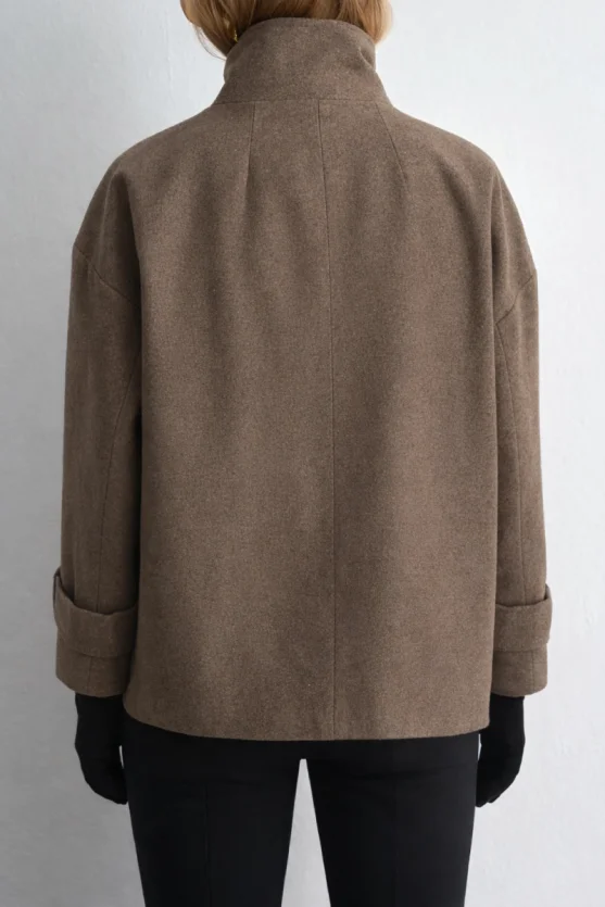 High Neck Wool Coat - Beige - 8