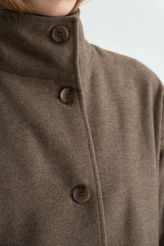 High Neck Wool Coat Beige - 4