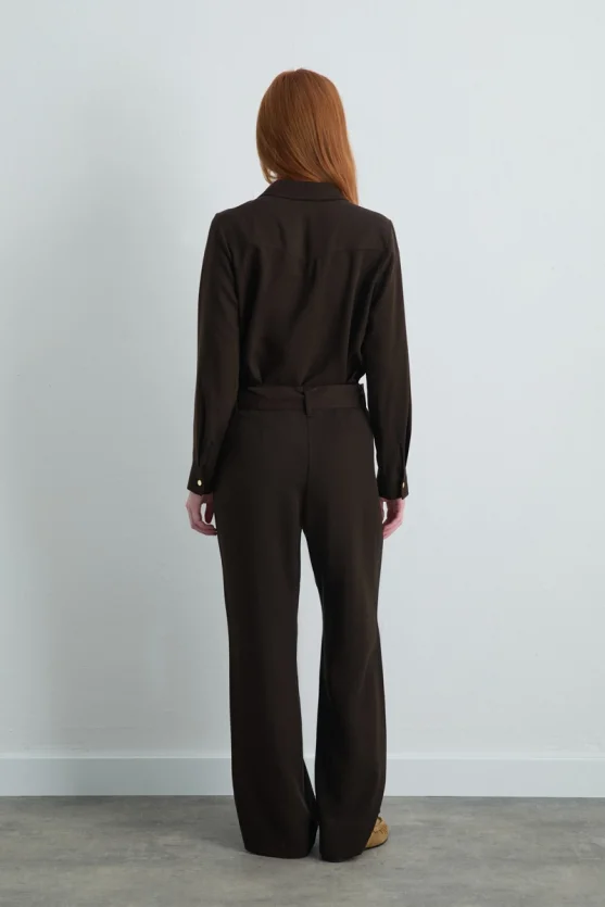 High Waist Belted Lyocell Pants Brown - 5