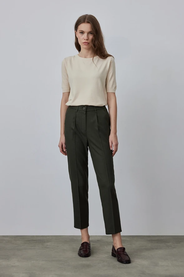 High Waist Cashmere Pants - Khaki - 2