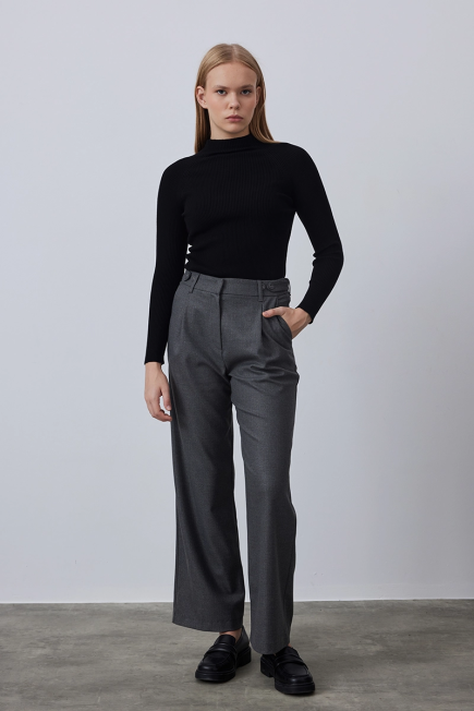 High Waist Lurex Line Pants - Grey Gray