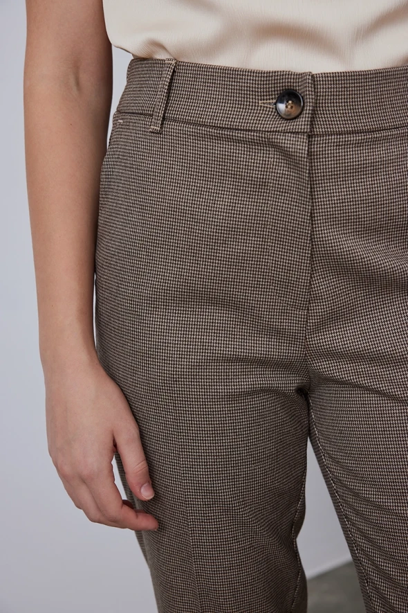 High Waist Mini Houndstooth Pants - Brown - 4