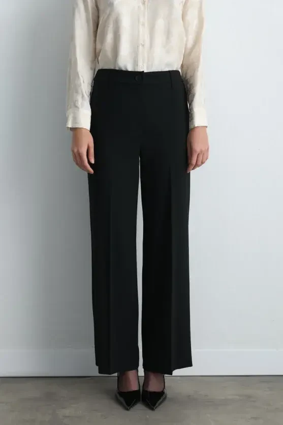 High Waist Palazzo Pants - Black - 2