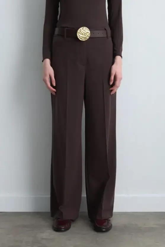 High Waist Palazzo Pants - Brown - Gusto