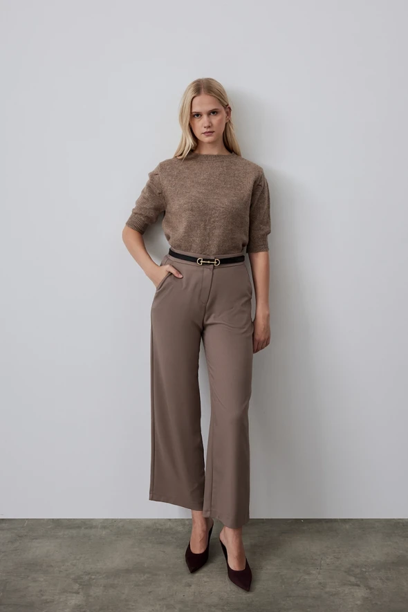 High Waist Palazzo Pants - Mink - 2