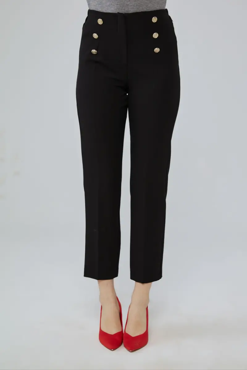 Express, High Waisted Gold Button Knit Trouser Pant in Pitch Black