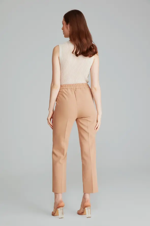 High Waist Pants with Gold Buttons -Camel - 5