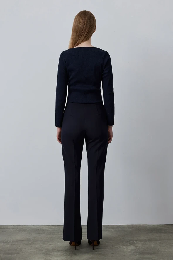 High Waist Pants with Slit - Navy - 6