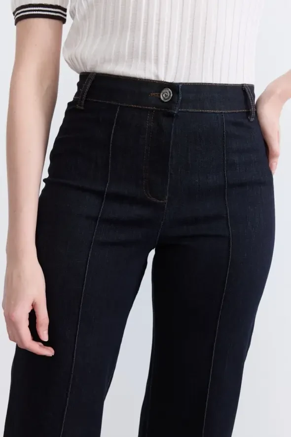High Waist Wide Leg Denim Pants - Blue - 5
