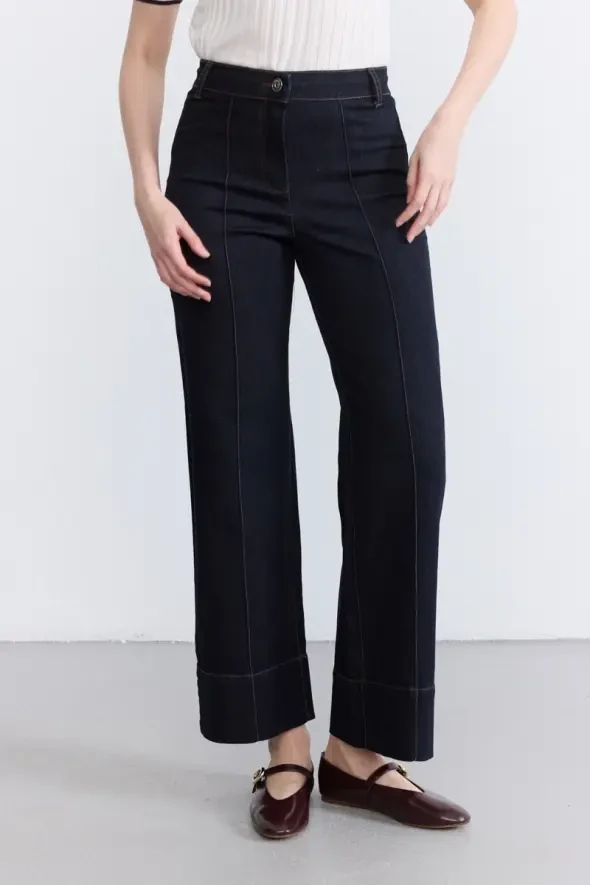 High Waist Wide Leg Denim Pants - Blue - 1