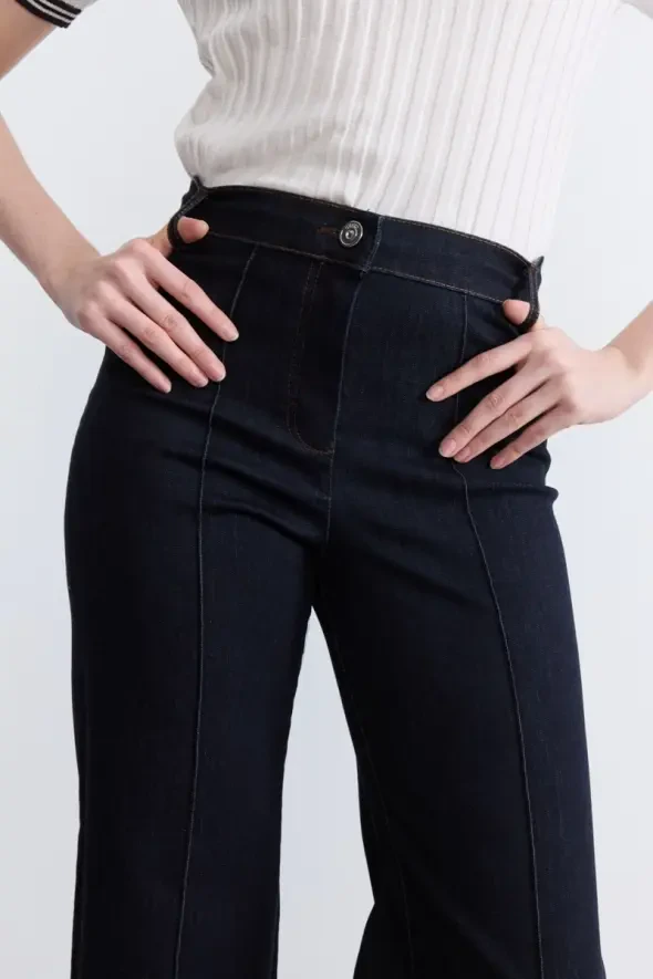 High Waist Wide Leg Denim Pants - Blue - 3