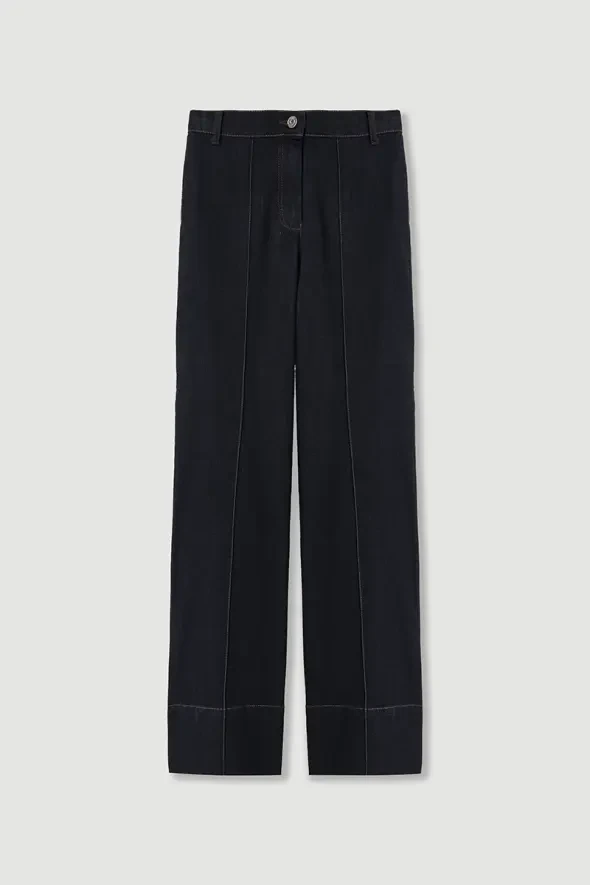 High Waist Wide Leg Denim Pants - Blue - 7