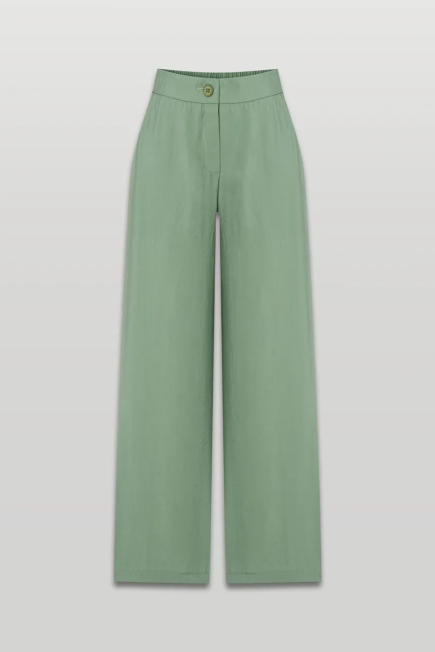 High Waist Wide-Leg Pants - Green Green