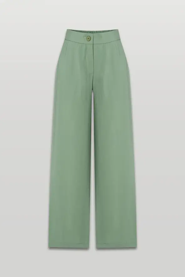 High Waist Wide-Leg Pants - Green - 1