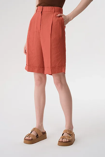 High-Waisted Bermuda Shorts - Brick - 2