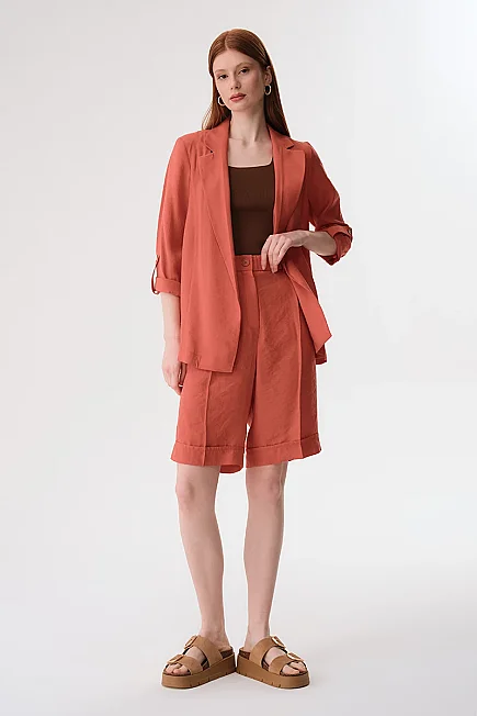 High-Waisted Bermuda Shorts - Brick - 3