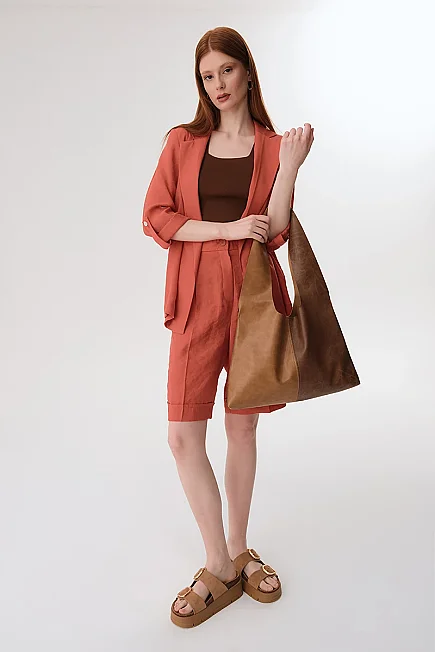 High-Waisted Bermuda Shorts - Brick - 6