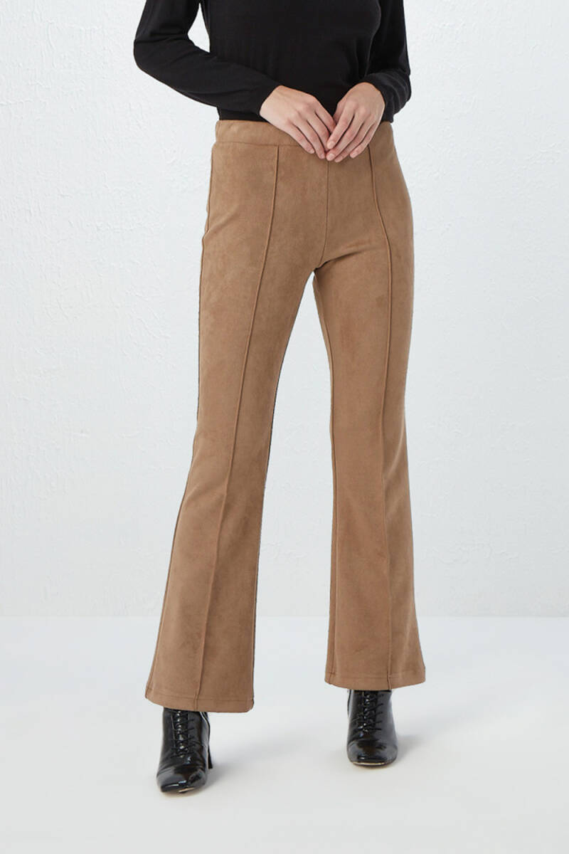 High-Waisted Suede Pants - Camel Fall-Winter