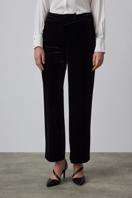 High Waist Velvet Pants - Black Black