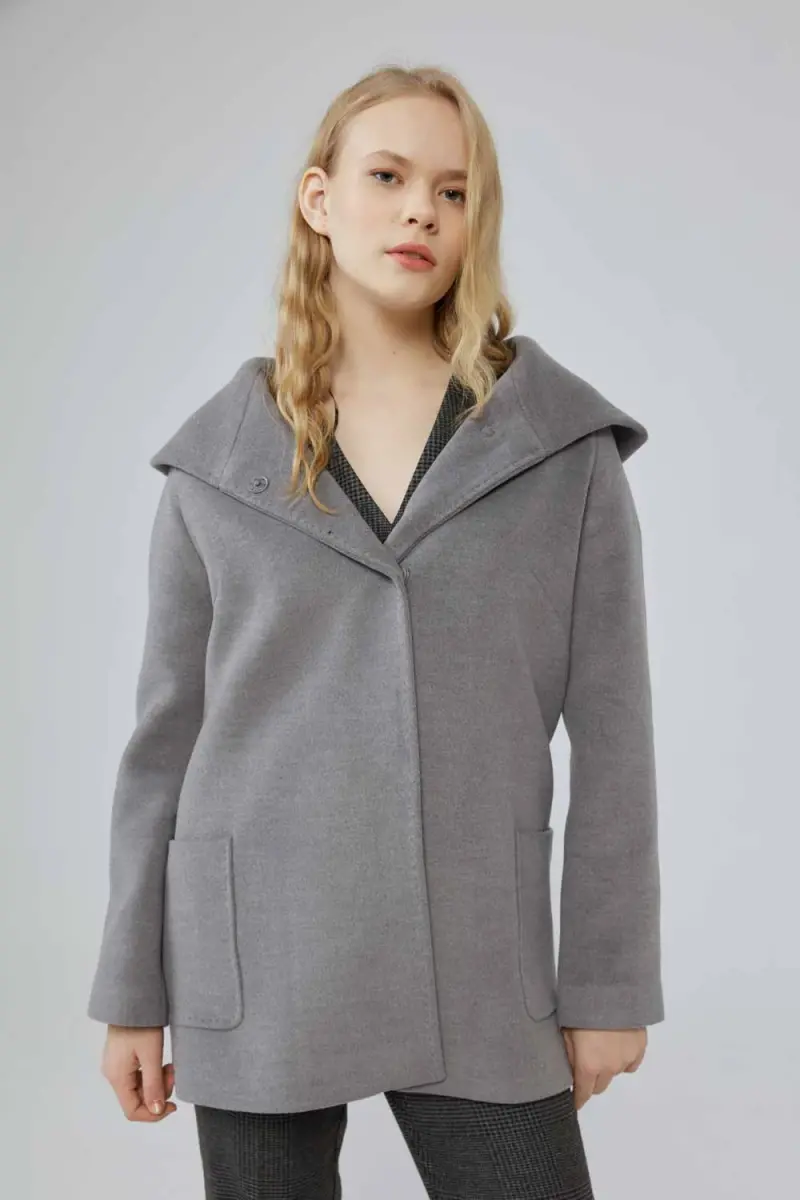 Hooded Cashmere Coat Gray Autumn Winter Gusto