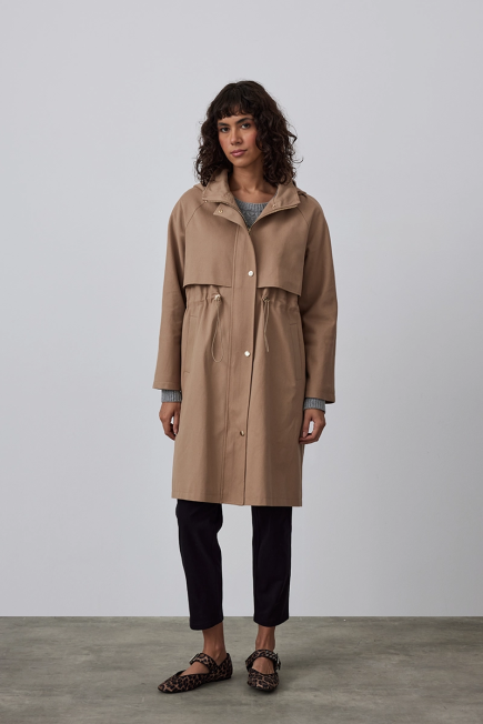 Hooded Parka with Shirred Waist - Camel Camel