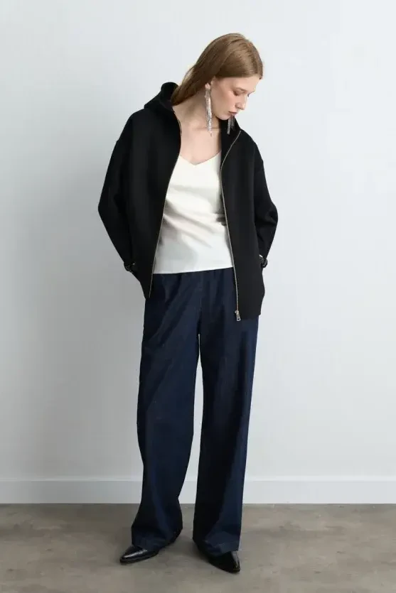 Hooded Unlined Wool Coat - Black - 3