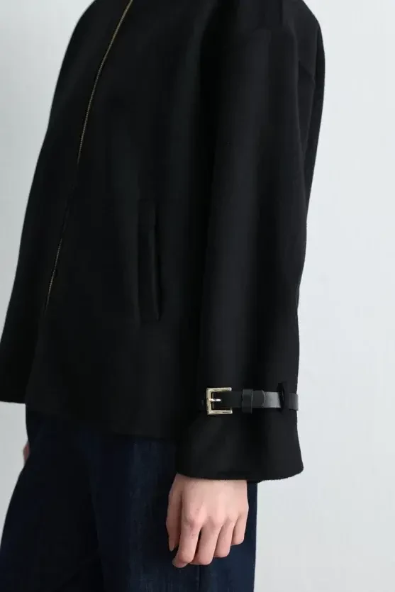 Hooded Unlined Wool Coat - Black - 5