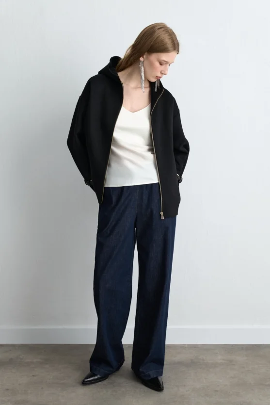 Hooded Unlined Wool Coat Black - 3