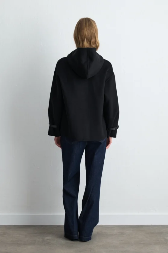 Hooded Unlined Wool Coat Black - 7