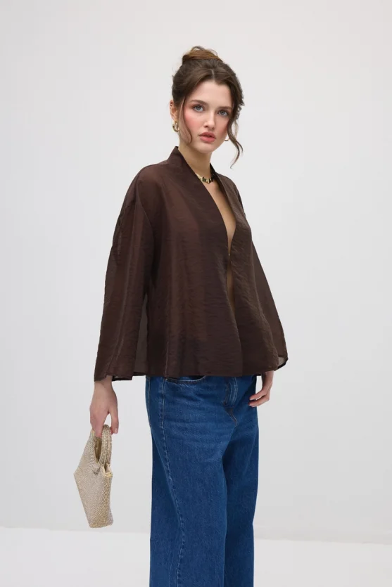 Hooked Organza Jacket - Brown - Gusto