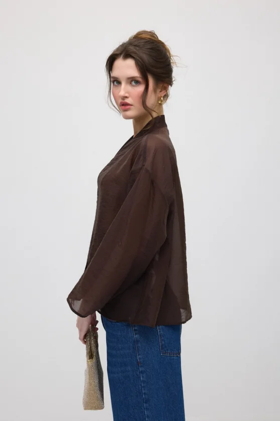 Hooked Organza Jacket - Brown - 5