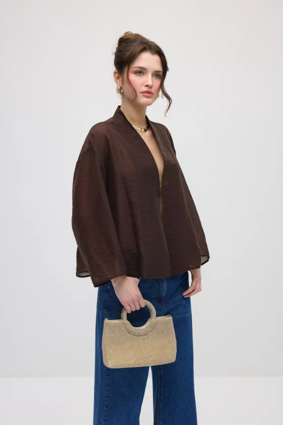 Hooked Organza Jacket - Brown - 4