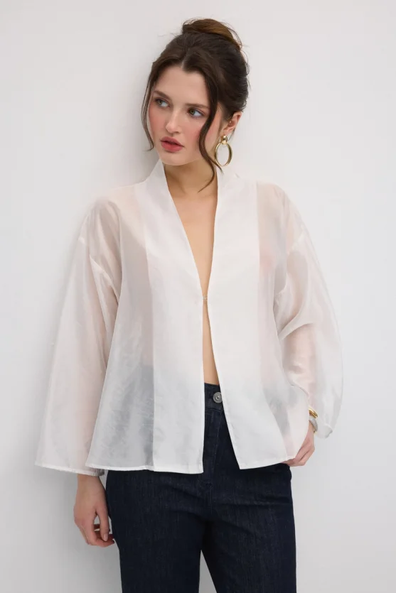 Hooked Organza Jacket - White - Gusto